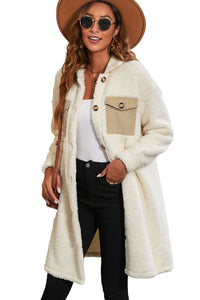 KaleaBoutique Stylish Contrast Flap Pocket Single Breasted Teddy Coat - KaleaBoutique.com