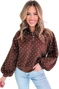 KaleaBoutique Stylish Polka Dot Print Metal Button Collar Casual Pullover Sweatshirt - KaleaBoutique.com