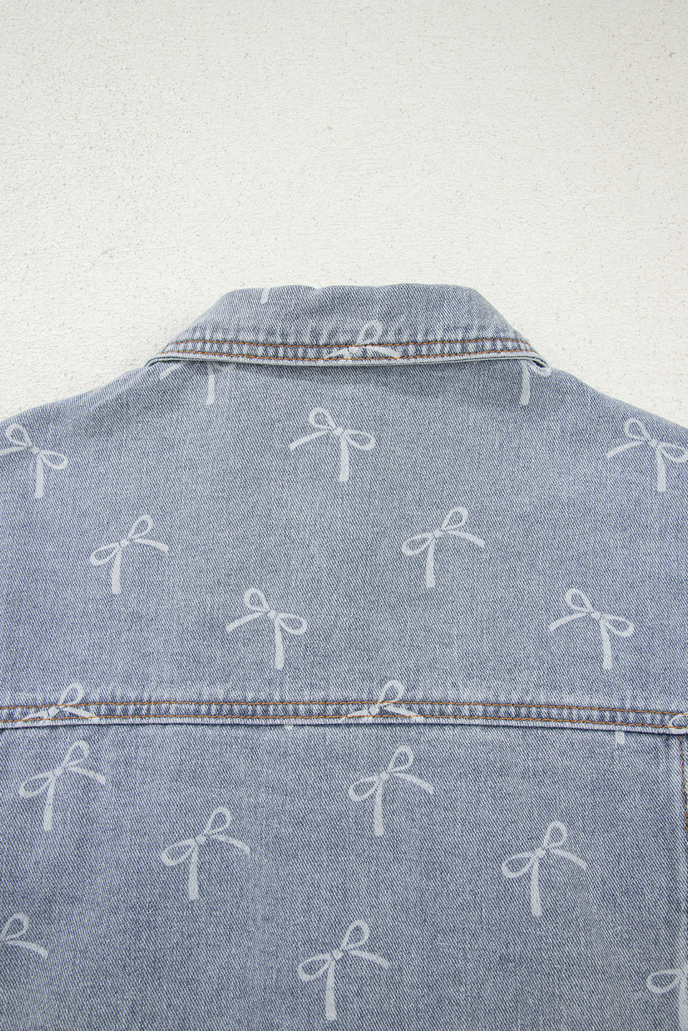Bow Knot Print Light Wash Raw Hem Denim Jacket - KaleaBoutique.com