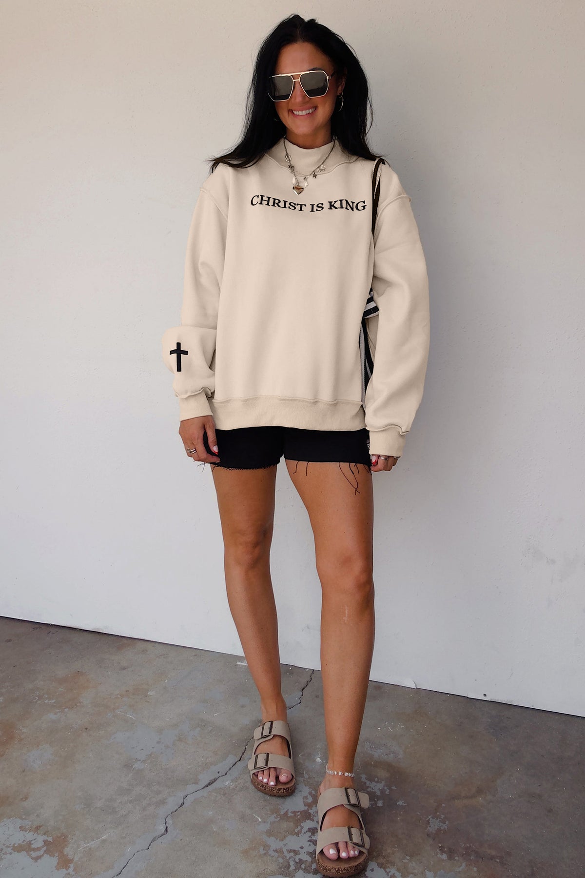 KaleaBoutique Comfortable CHRIST IS KING Embroidery High Neck Baggy Sweatshirt - KaleaBoutique.com