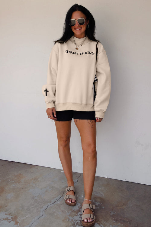 KaleaBoutique Comfortable CHRIST IS KING Embroidery High Neck Baggy Sweatshirt - KaleaBoutique.com