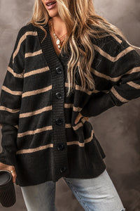 Buttoned V Neck Drop Shoulder Loose Cardigan - KaleaBoutique.com