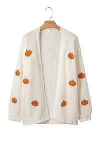 KaleaBoutique Comfortable Pumpkin Print Open Front Drop Shoulder Midi Cardigan - KaleaBoutique.com