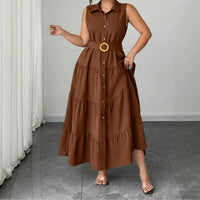 Fitted Mid-length Sleeveless Dress With A Belt - KaleaBoutique.com