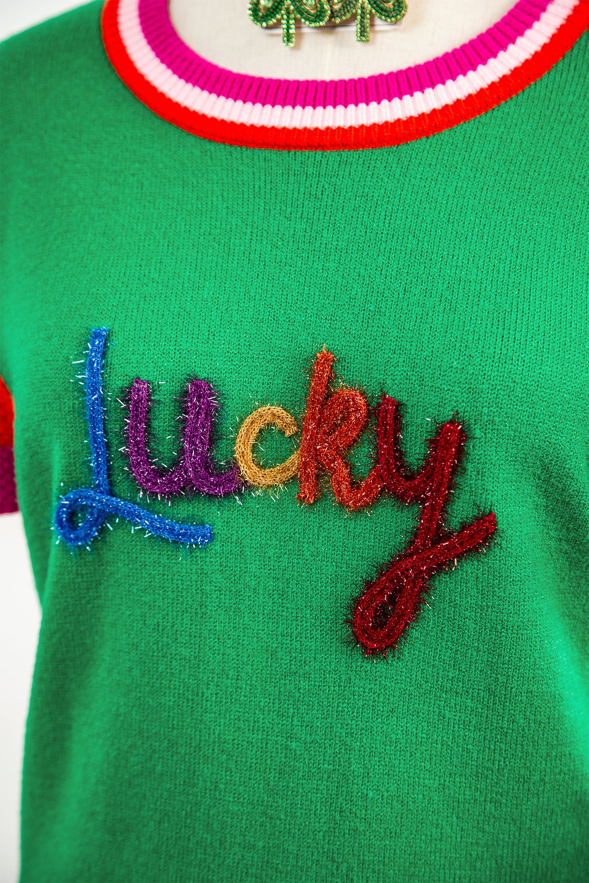 KaleaBoutique Stylish Shiny Lucky Striped Flutter Sleeve Round Neck Sweater - KaleaBoutique.com