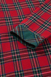 KaleaBoutique Comfortable Dearlovers Plaid Contrast Patched Christmas Holiday Long Sleeve Shirt and Short 2pcs Pajama Set - KaleaBoutique.com