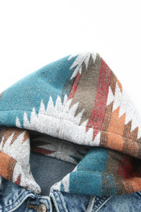 KaleaBoutique Stylish Aztec Print Frayed Hem Denim Jacket - KaleaBoutique.com