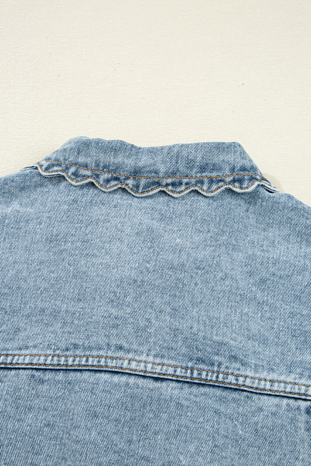 Scallop Trim Collar Patched Pocket Button Up Mineral Washed Denim Jacket - KaleaBoutique.com
