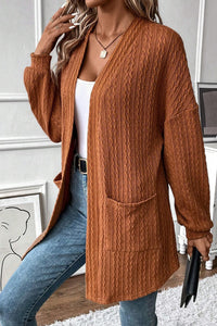 KaleaBoutique Stylish Textured Knit Side Pockets Open Front Cardigan - KaleaBoutique.com