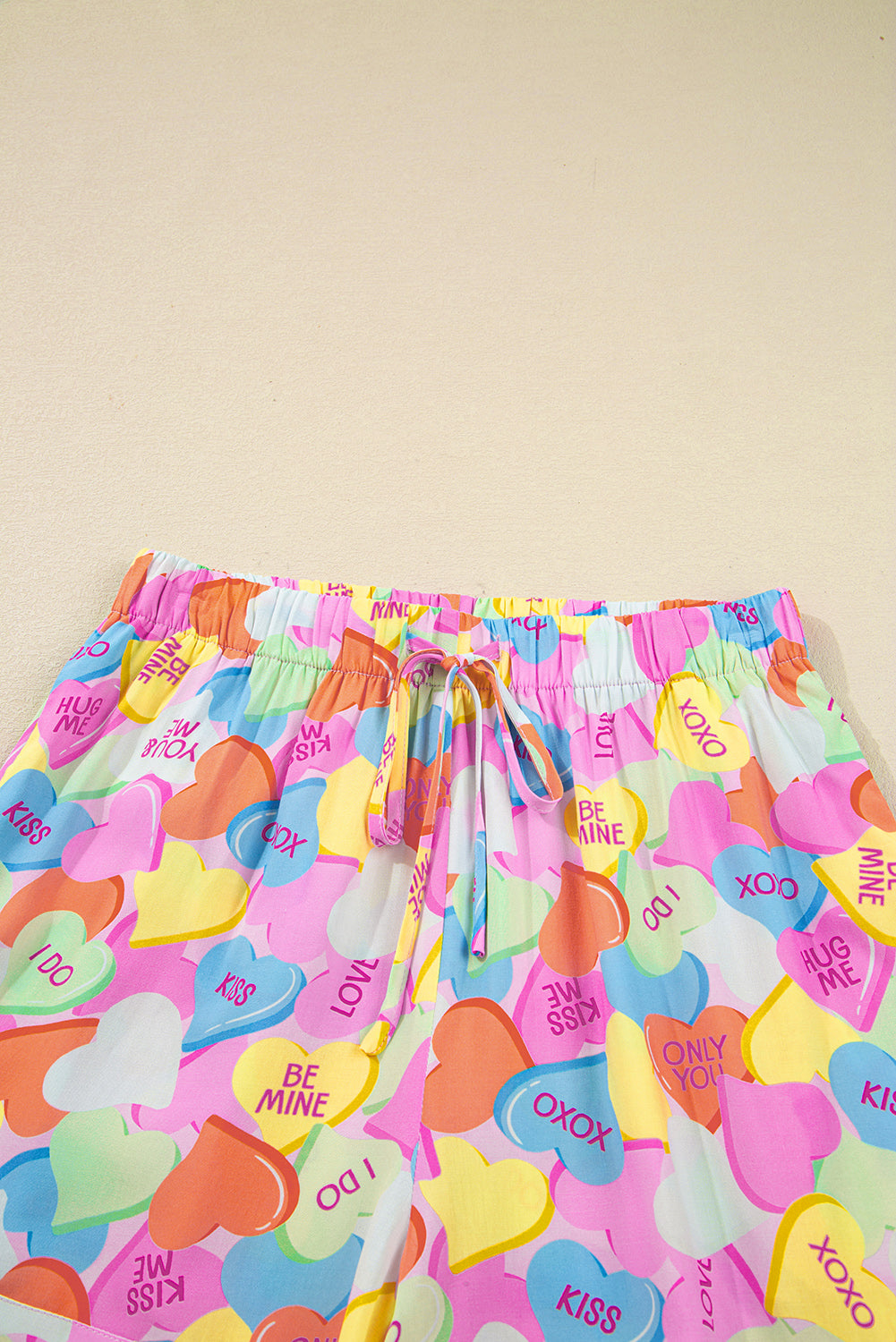 KaleaBoutique Comfortable Valentines Candy Heart V Neck Collared Tunic Shirt and Shorts 2pcs Pajama Set - KaleaBoutique.com
