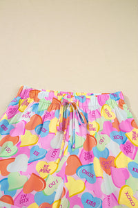 KaleaBoutique Comfortable Valentines Candy Heart V Neck Collared Tunic Shirt and Shorts 2pcs Pajama Set - KaleaBoutique.com
