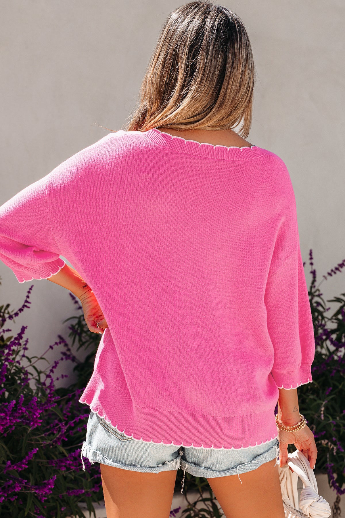 KaleaBoutique Stylish Big Ribbon Bow Print Contrast Stitch Trim Drop Shoulder Sweater - KaleaBoutique.com