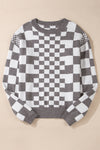 KaleaBoutique Checkered Print Drop Shoulder Round Neck Sweater - KaleaBoutique.com