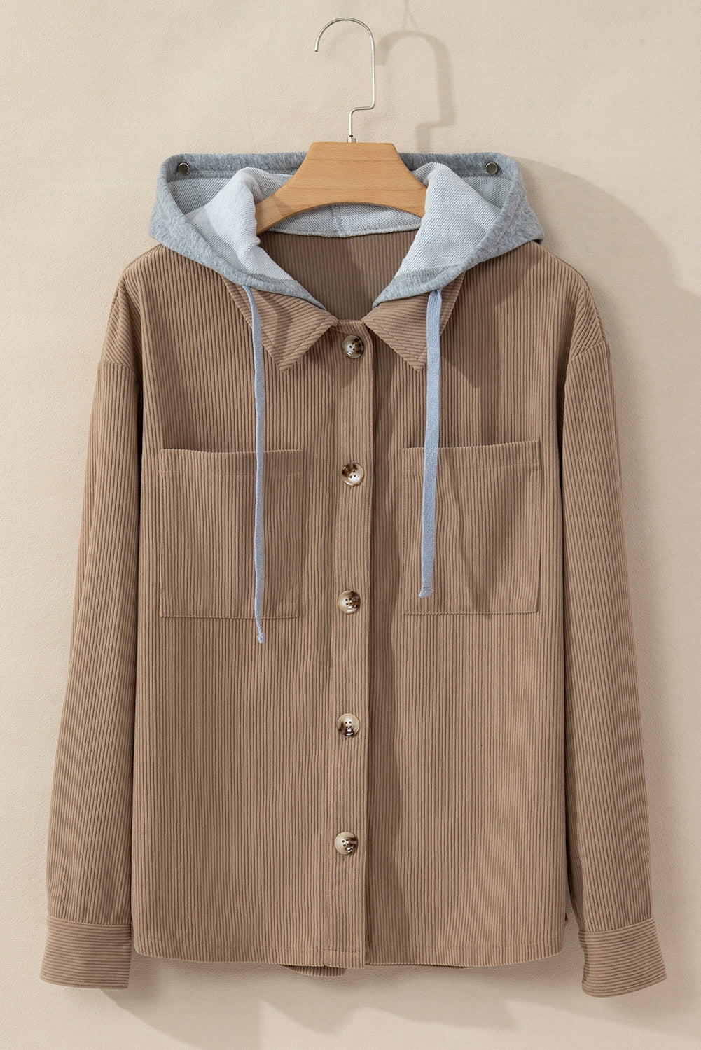 KaleaBoutique Hooded Drawstring Pockets Corduroy Shacket - KaleaBoutique.com
