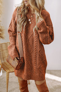 KaleaBoutique Stylish Cable Knit Drop Shoulder Loose Fit Sweater Dress - KaleaBoutique.com