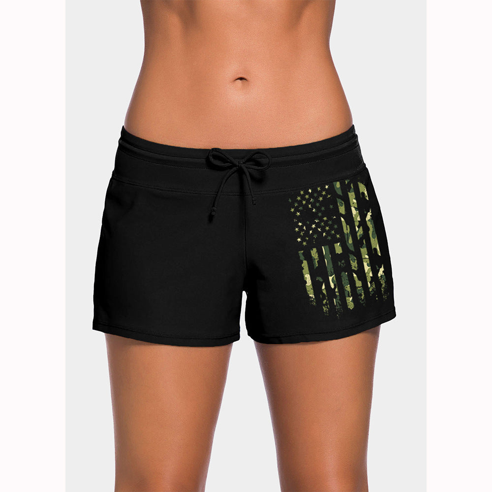Women's Tie-Front Boxer Swim Shorts with Graphic Design - KaleaBoutique.com