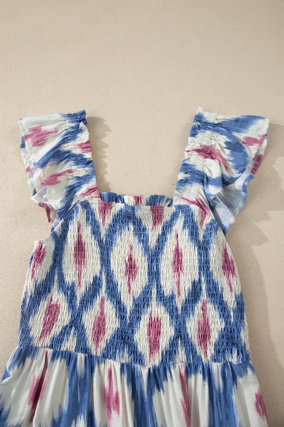 KaleaBoutique Stylish Ethnic Geometric Print Square Neck Smocked High Waist Ruffle Sleeve Dress - KaleaBoutique.com