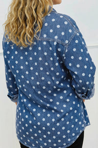 Polka Dot Long Sleeve Collar Shift Tunic Denim Jacket - KaleaBoutique.com