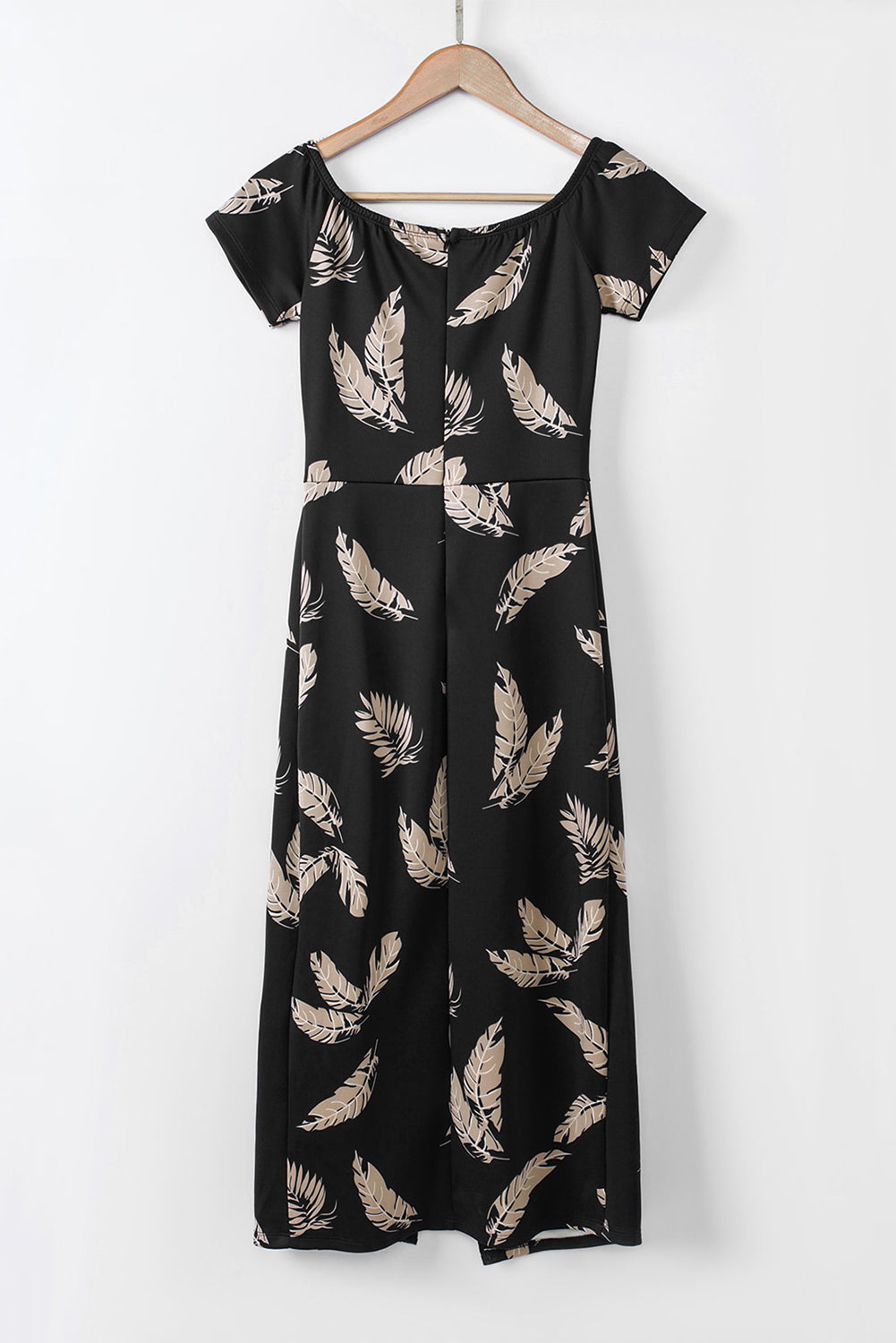 KaleaBoutique Stylish Black Pattern Print Off Shoulder Slit Bodycon Midi Dress - KaleaBoutique.com