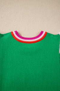 KaleaBoutique Stylish Shiny Lucky Striped Flutter Sleeve Round Neck Sweater - KaleaBoutique.com