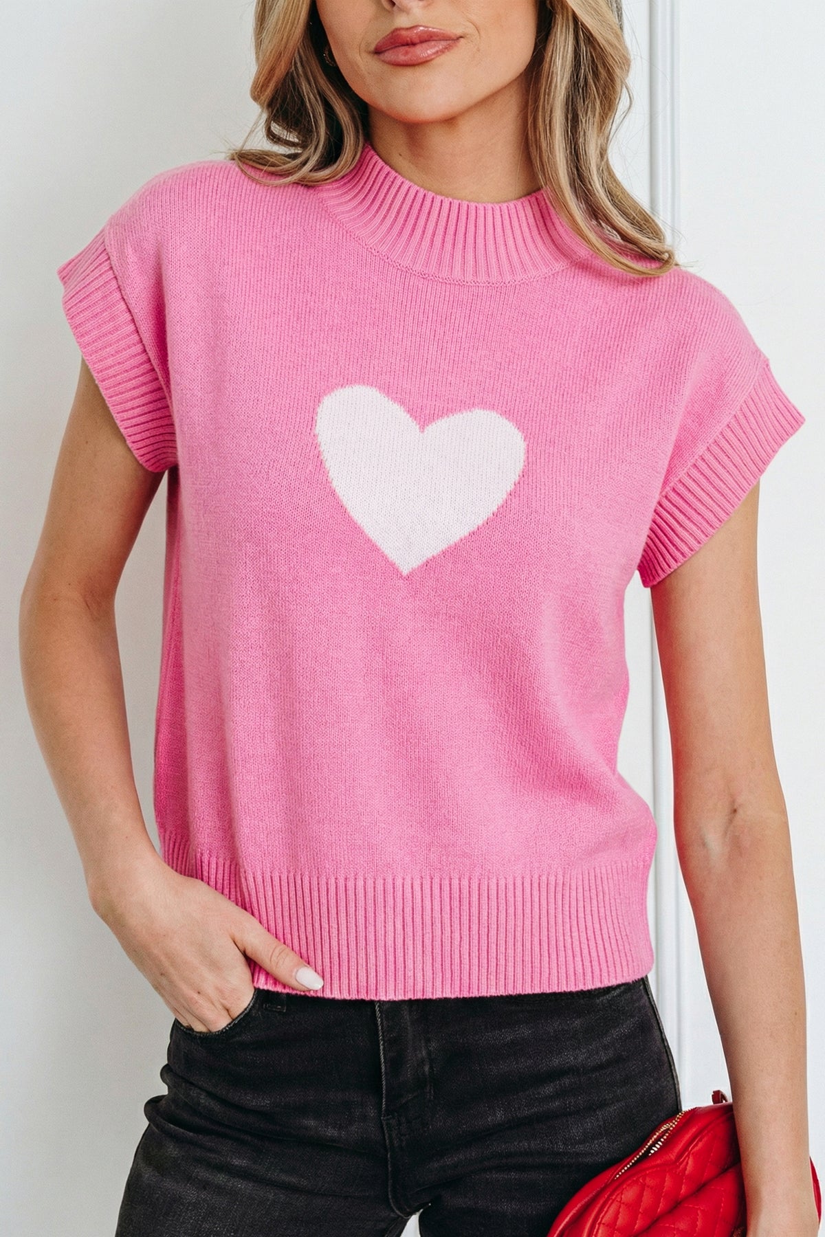 KaleaBoutique Stylish Valentine Heart Graphic Cropped Short Sleeve Sweater - KaleaBoutique.com