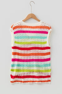 KaleaBoutique Stylish Striped Eyelet Knit V Neck Sweater Tee - KaleaBoutique.com