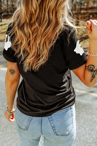 Black Sequin Halloween Ghost Patched Casual T Shirt - KaleaBoutique.com