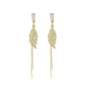 Delicate Crystal Leaf Dangle Earrings, Wedding Boho Gold Tone Dual Chain Bridal Stud Earrings - KaleaBoutique.com