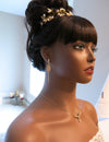 Delicate Crystal Leaf Dangle Earrings, Wedding Boho Gold Tone Dual Chain Bridal Stud Earrings - KaleaBoutique.com