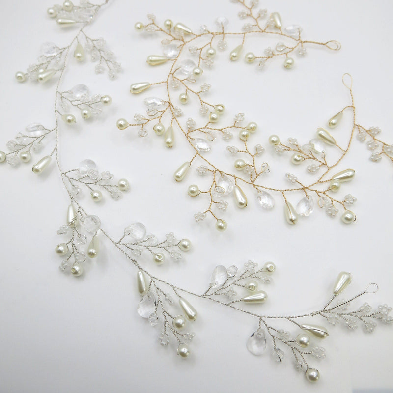 Floral Pearl Wedding Headband Wire, Bridal Wire Head Wreath, Flower Pearl Hair Vine Hairpiece - KaleaBoutique.com