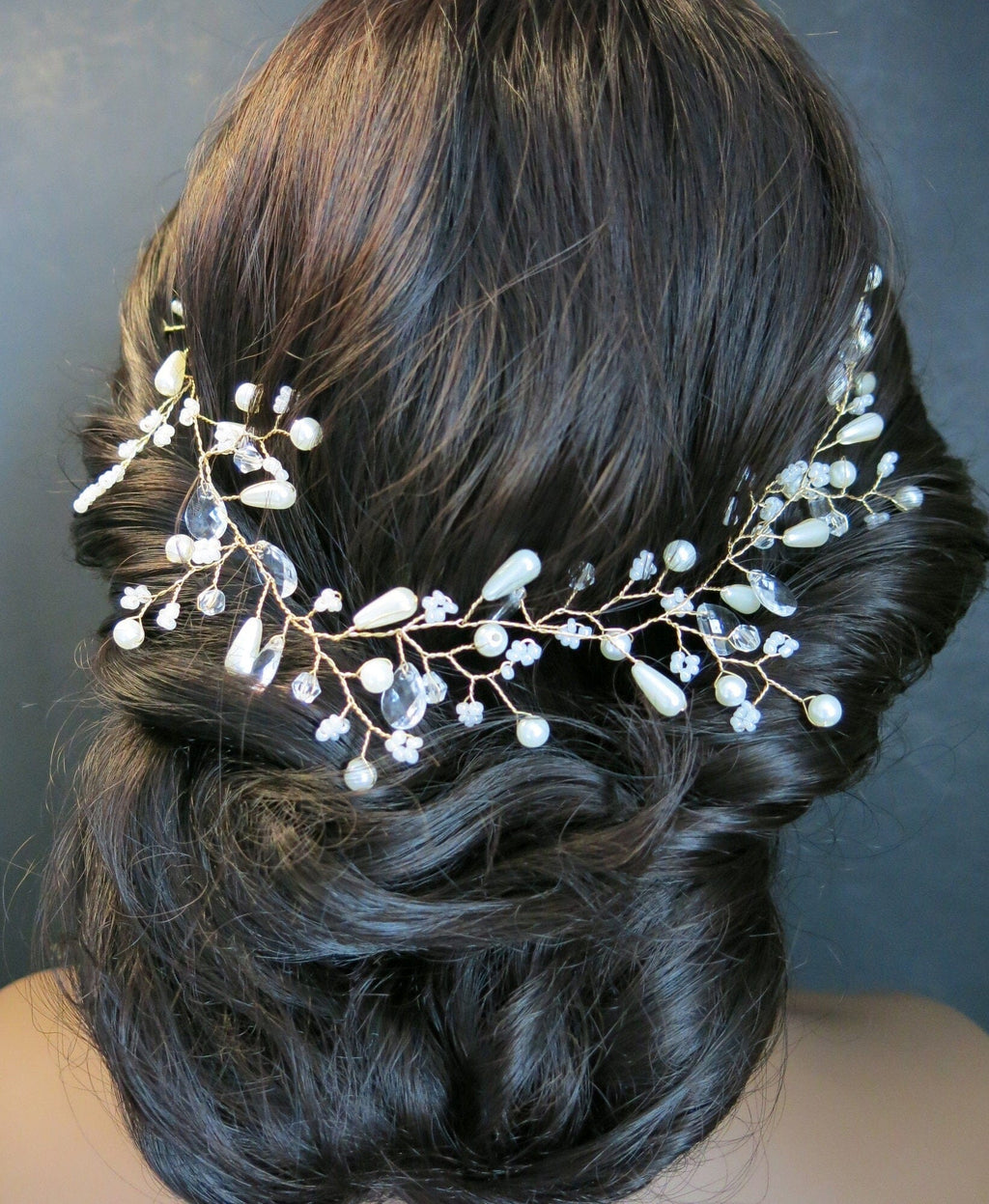 Floral Pearl Wedding Headband Wire, Bridal Wire Head Wreath, Flower Pearl Hair Vine Hairpiece - KaleaBoutique.com