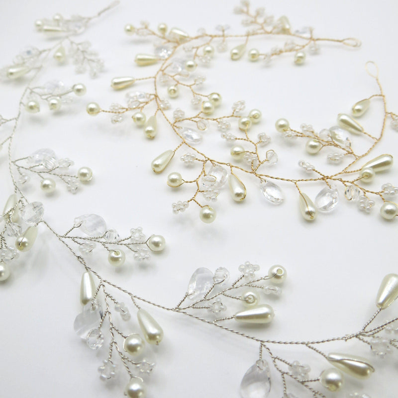 Floral Pearl Wedding Headband Wire, Bridal Wire Head Wreath, Flower Pearl Hair Vine Hairpiece - KaleaBoutique.com