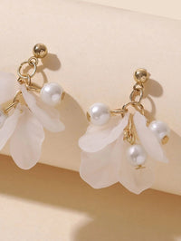 Floral Pearl 925 Silver Post Bridal Ear Studs, Wedding Fashion Gold Dangle Seashell Petal Stud Earrings for Bride - KaleaBoutique.com