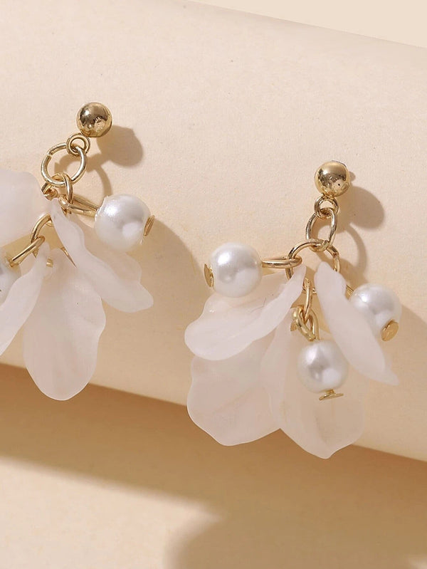 Floral Pearl 925 Silver Post Bridal Ear Studs, Wedding Fashion Gold Dangle Seashell Petal Stud Earrings for Bride - KaleaBoutique.com