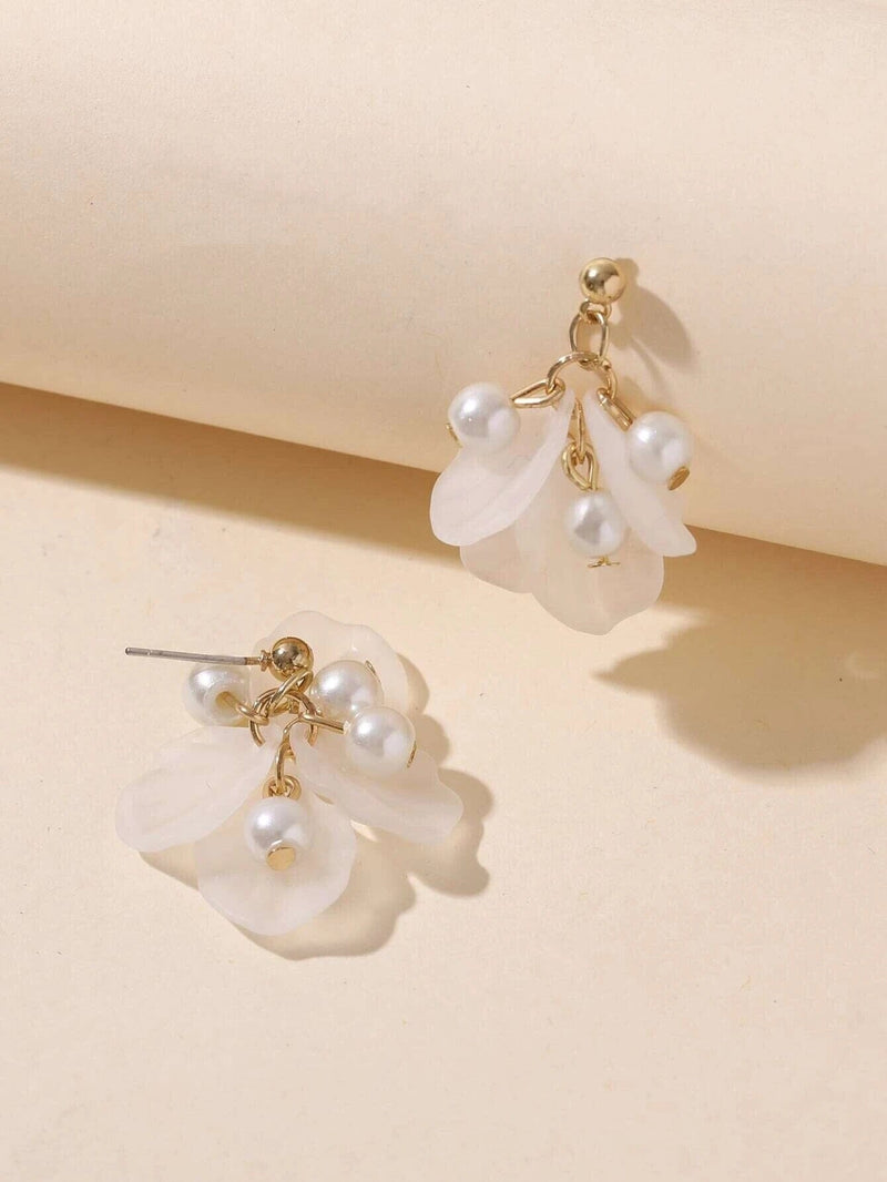 Delicate Floral White Pearl 925 Sterling Silver Post Studs Wedding Bridal Boho Fashion Gold Tone Dangle Seashell Flower Stud Earrings - KaleaBoutique.com