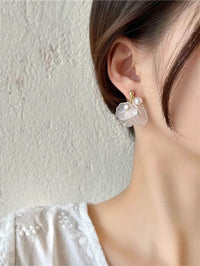 Floral Pearl 925 Silver Post Bridal Ear Studs, Wedding Fashion Gold Dangle Seashell Petal Stud Earrings for Bride - KaleaBoutique.com