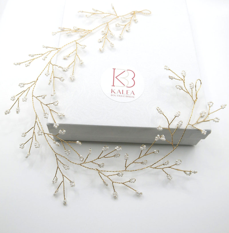 Delicate Wedding Hair Vine for Brides, Minimalist Gold Wire Headband, Elegant Bridal Headband Hair Garland - KaleaBoutique.com