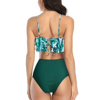 Women's Tropical Leaf Flounce Top and High-Waist Briefs 2 PC Bikini Set - KaleaBoutique.com