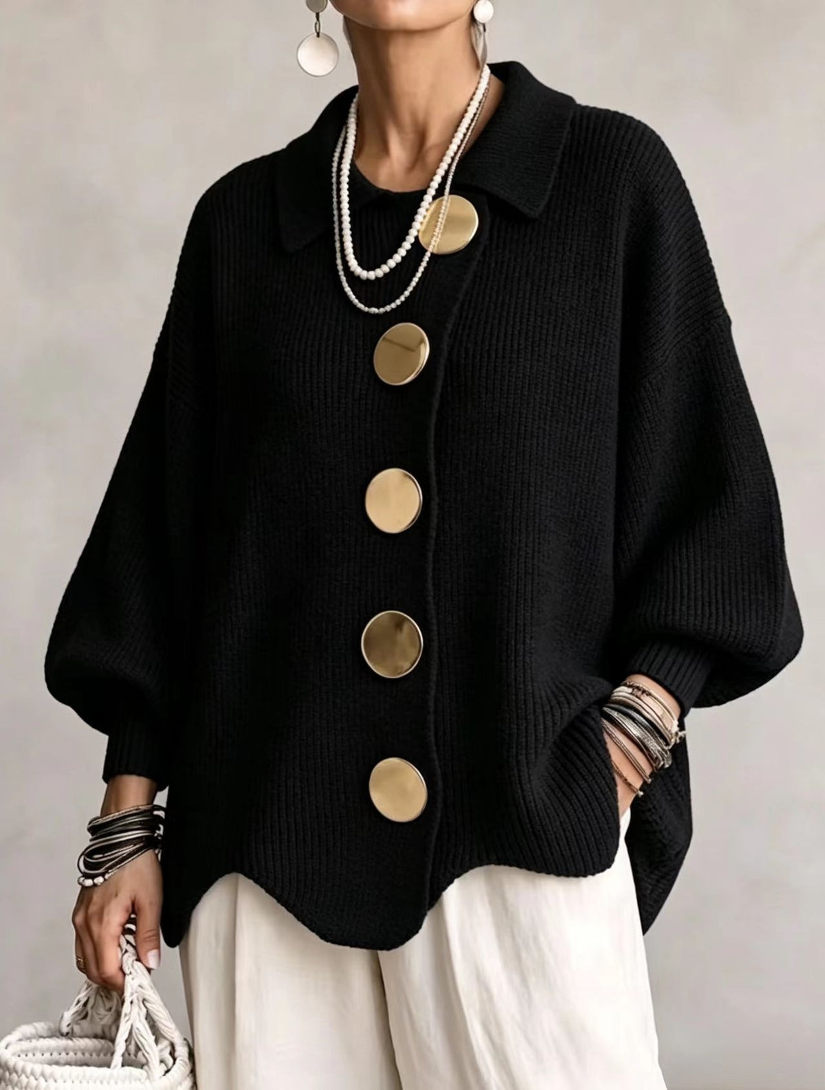 Button-down Cardigan Women's Fall Winter Lapel Button Knitted Jacket Long Sleeve Loose Fit Sweater Outerwear - KaleaBoutique.com