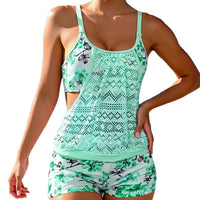 Women's Floral Lace-Panel Swim Top and Shorts 2 PC Tankini Set - KaleaBoutique.com