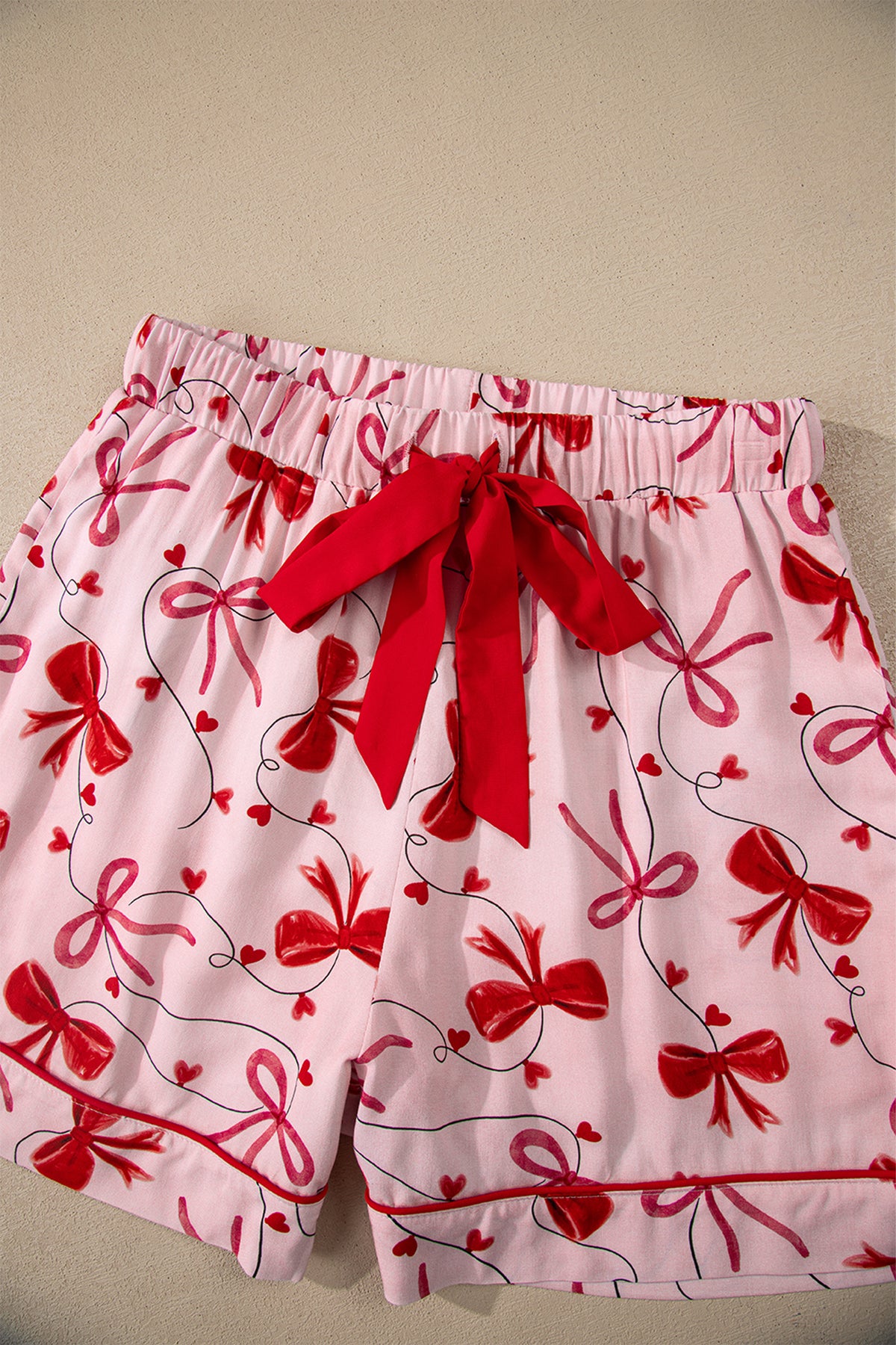 KaleaBoutique Comfortable Bow Print Valentine Long Sleeve Shirt Shorts 2 Pcs Pajama Set - KaleaBoutique.com