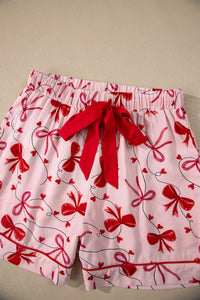 KaleaBoutique Comfortable Bow Print Valentine Long Sleeve Shirt Shorts 2 Pcs Pajama Set - KaleaBoutique.com