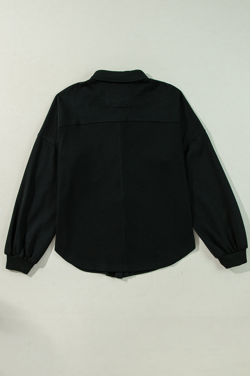 KaleaBoutique Waffle Knit Patchwork Buttoned Oversized Shacket - KaleaBoutique.com