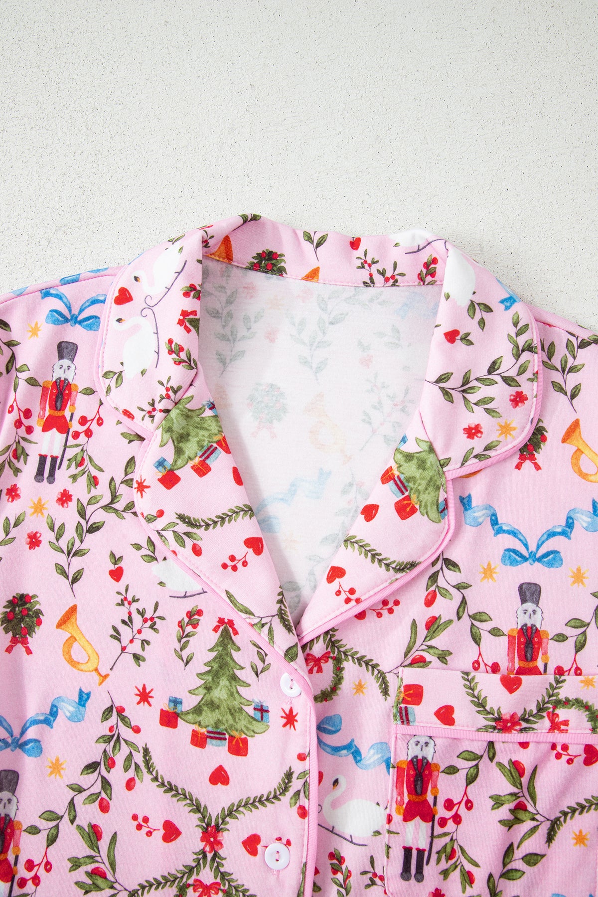 KaleaBoutique Comfortable Nutcracker Doll Christmas Print Ribbon Tie Waist Short 2pcs Pajama Set - KaleaBoutique.com