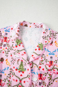 KaleaBoutique Comfortable Nutcracker Doll Christmas Print Ribbon Tie Waist Short 2pcs Pajama Set - KaleaBoutique.com