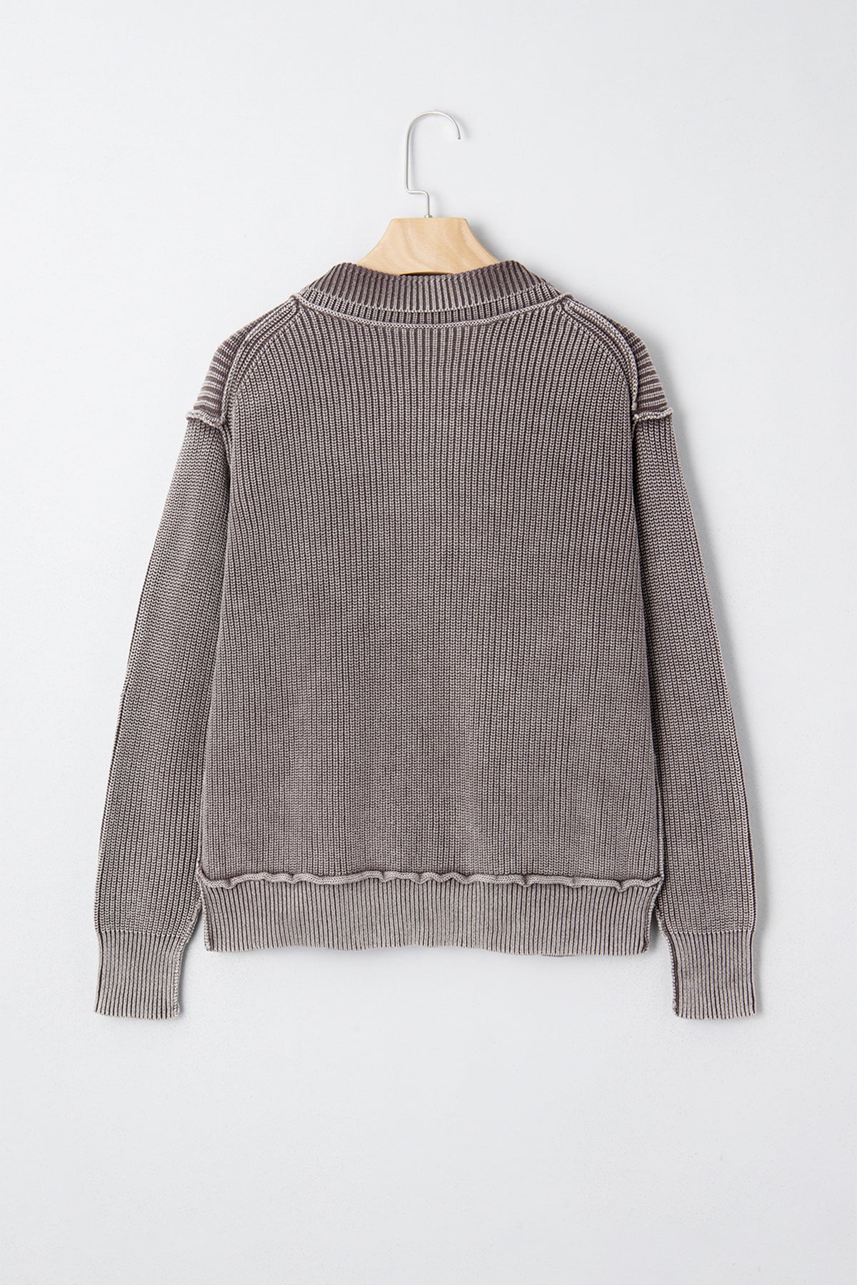 KaleaBoutique Stylish Mineral Wash Exposed Seam Patchwork Knit Open Sweater Cardigan - KaleaBoutique.com