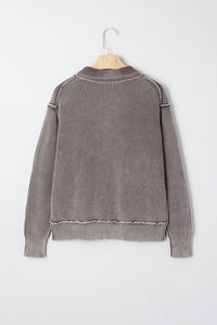 KaleaBoutique Stylish Mineral Wash Exposed Seam Patchwork Knit Open Sweater Cardigan - KaleaBoutique.com