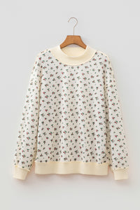 KaleaBoutique Stylish Ribbed High Neck Patchwork Floral Print Baggy Pullover Sweatshirt - KaleaBoutique.com