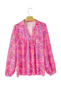 KaleaBoutique Abstract Print Collared V Neck Babydoll Blouse - KaleaBoutique.com