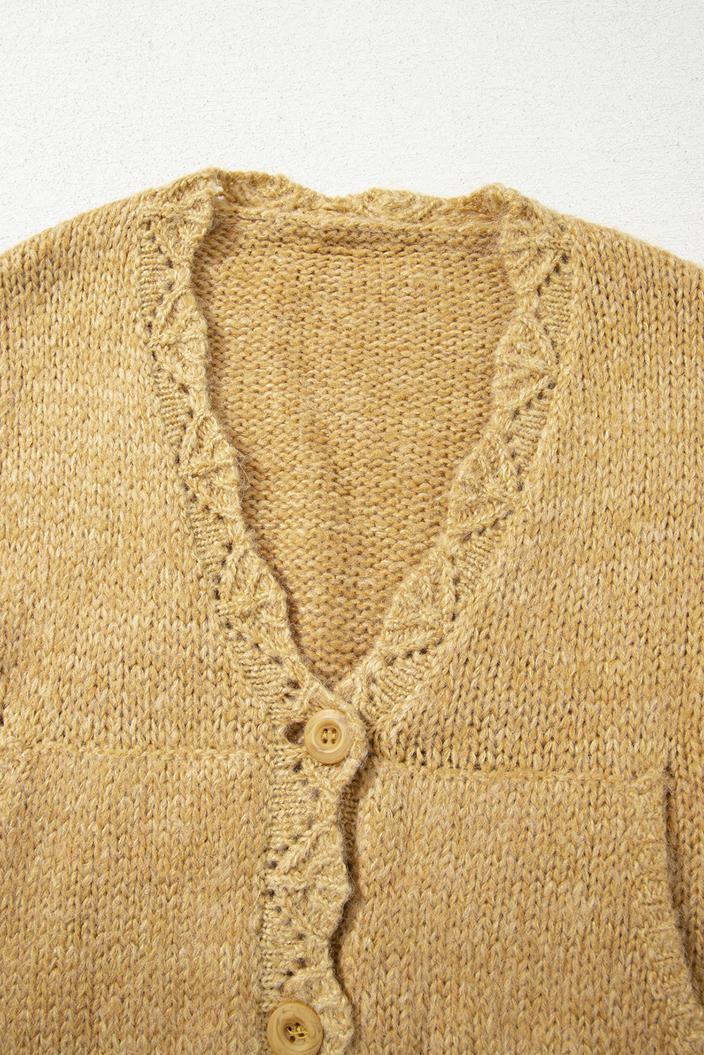 KaleaBoutique Stylish Lantern Sleeve Scallop V Neck Buttoned Front Cardigan - KaleaBoutique.com